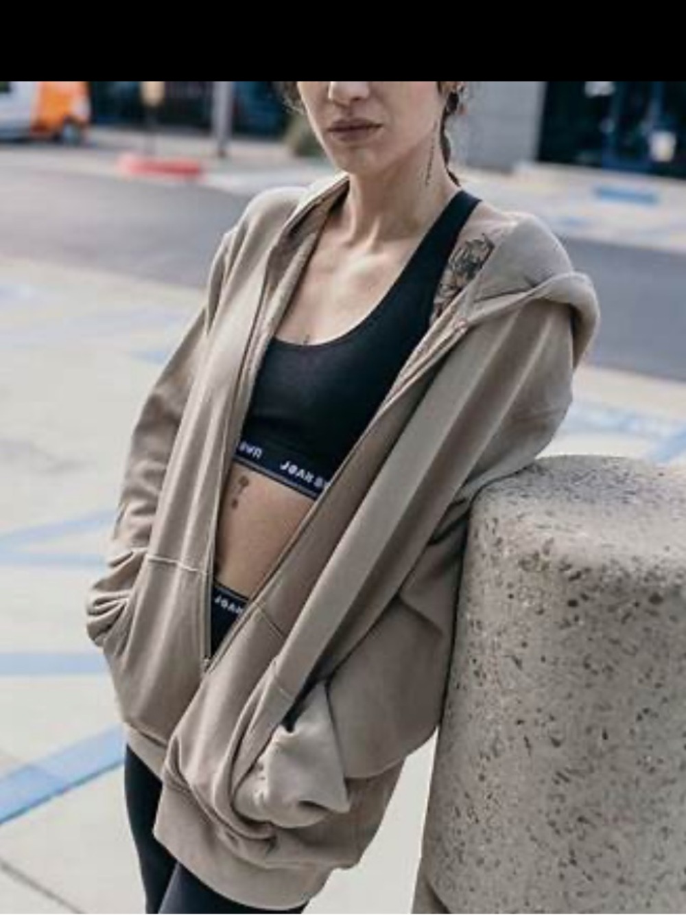 Joah Brown taupe hooded zip-up sweater